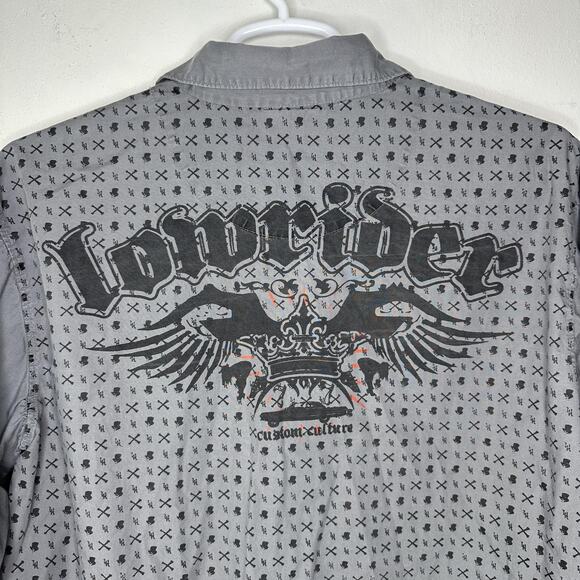 Vintage Lowrider Shirt Mens Large Gray Button Up Y2K Streetwear Hip Hop - Picture 3 of 5